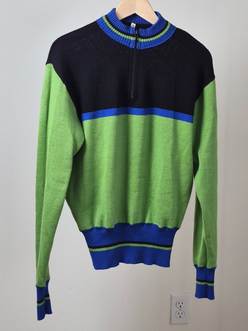 Italian Sweater Mens 80% Wool Quarter Zip Colorblock Retro Ski Made Italy